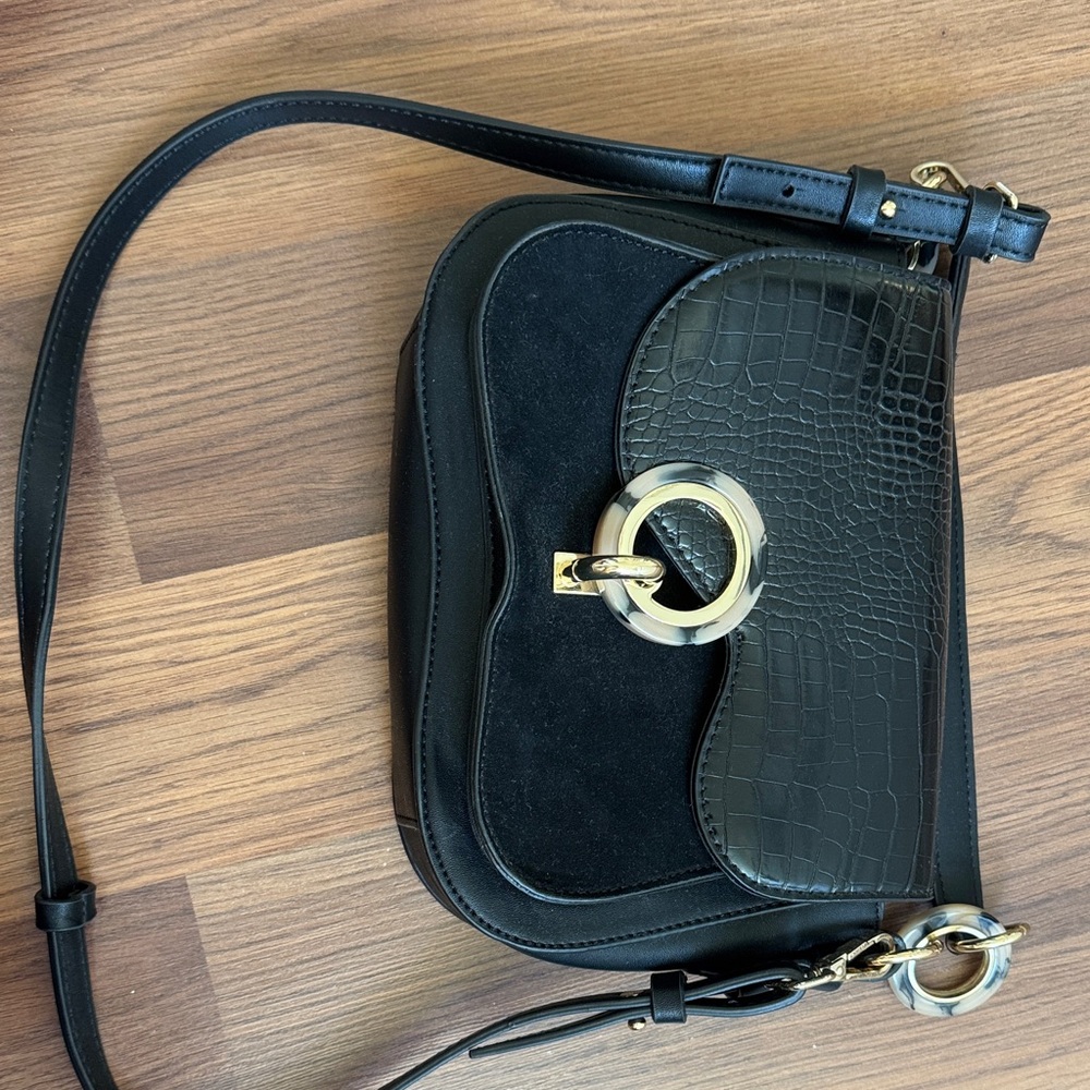 TOPSHOP Elegant Black Leather Saddle Crossbody Bag
